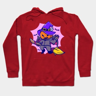 Cute Witch Pumpkin Riding Magic Broom Cartoon Hoodie